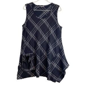 Soft Surroundings Plaid Asymmetrical Lagenlook Tunic Tank Top Black Womens L